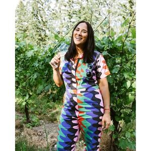 Nooworks Static Coveralls Small Multicolor Squiggle Print Jumpsuit  Lightweight